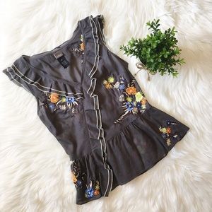 Anthropologie | Lithe Piazza Peony Peplum Top